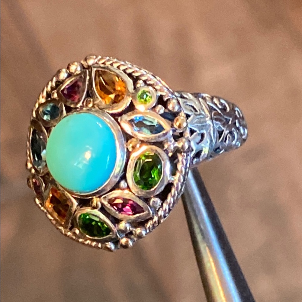 Artisan Turquoise and Multi-gemstone Ring - Picture 5 of 14